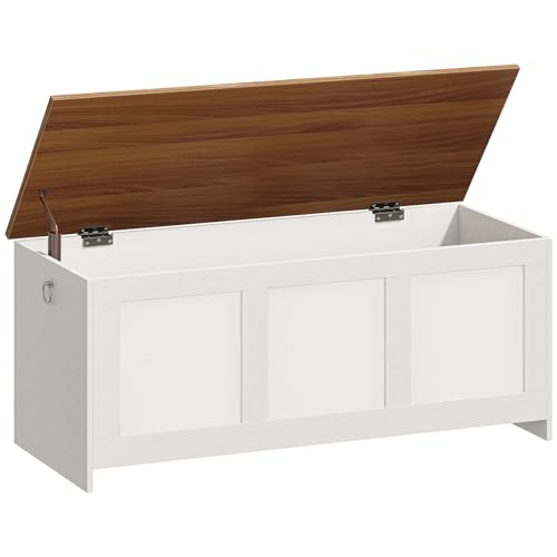 White and Walnut 39.3" Wooden Storage Bench T379