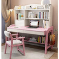 White Solid Wood Writing Desk with Drawers and Shelf V9541