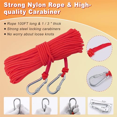 2600LBS Double Side Magnet Fishing Kit with Case, 100FT Rope, Non-Slip Glove, Threadlocker, Grappling Hook, Carrying Bag Q3000