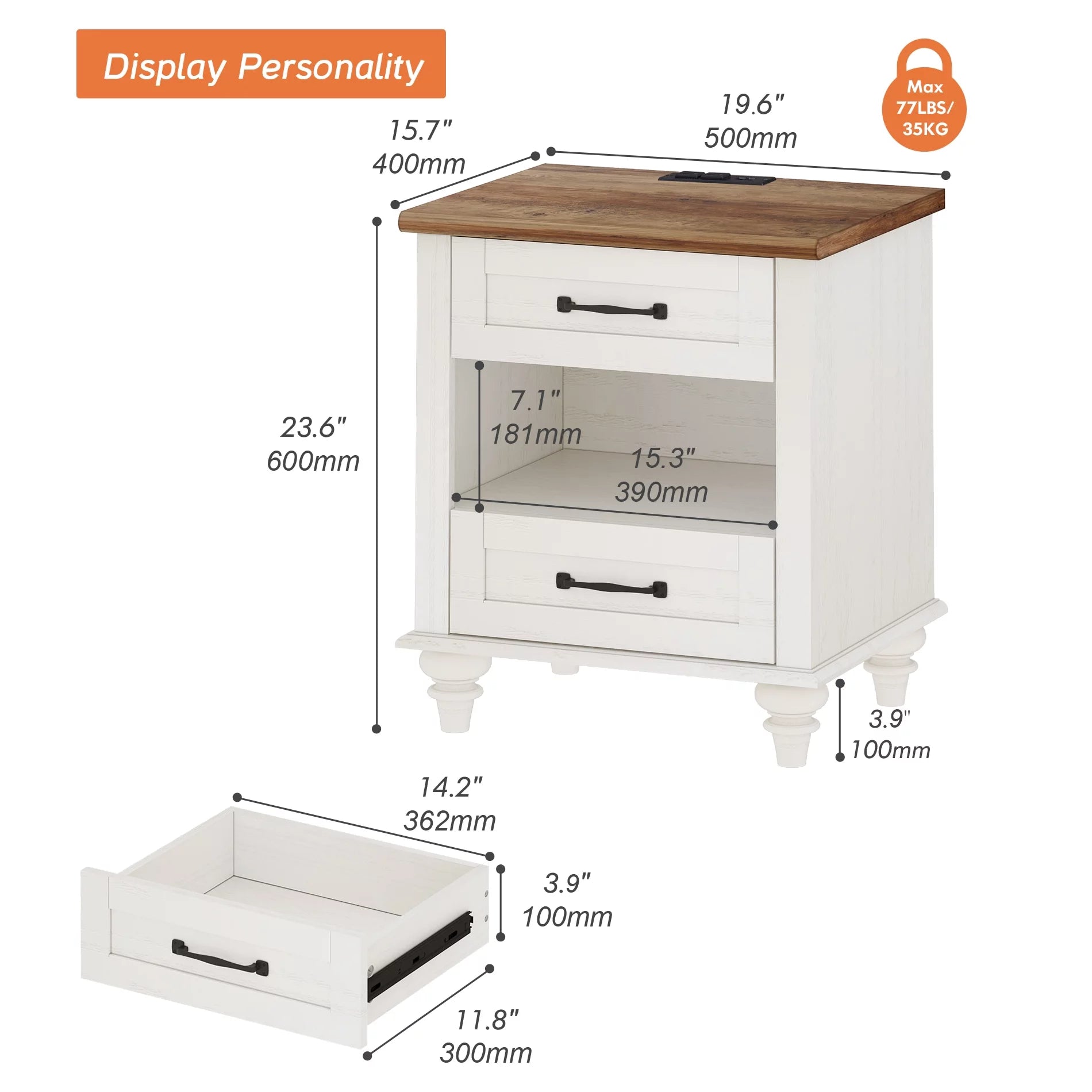 White Set of 2 Wooden Nightstand with 2 Drawers C509283
