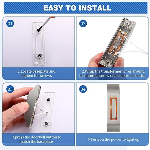 Wired Doorbell Chime Kit with 2 Lighted Metal Push Buttons, 16V 10VA 2 Sounds, Silver F34423
