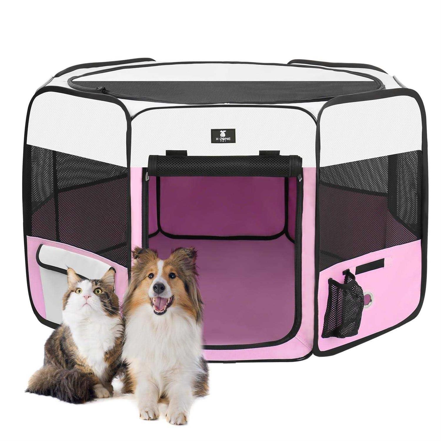 Portable Foldable Pet Playpen Kennel with Removable Zipper Top B247805