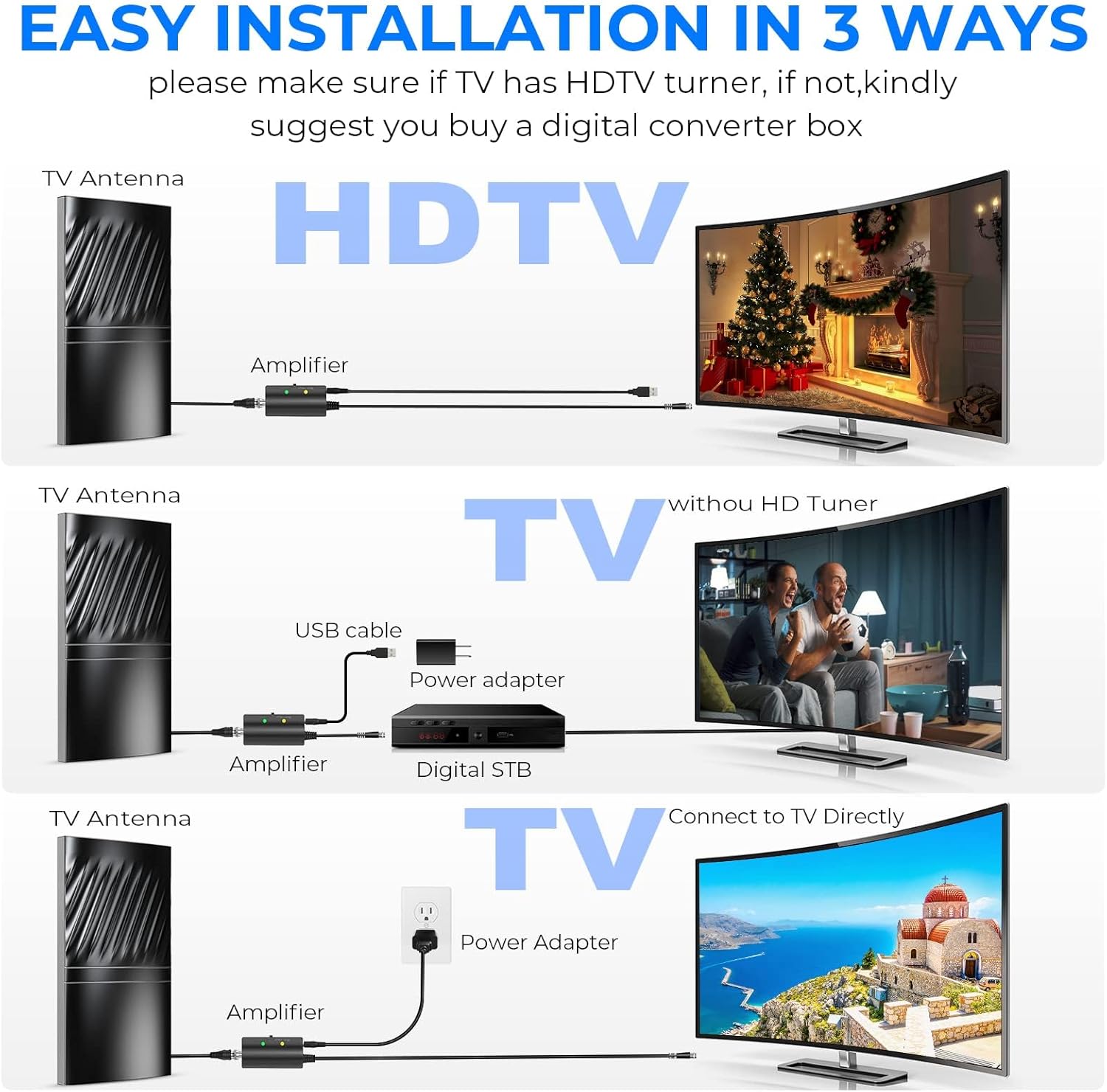 Amplified HD TV Antenna with 52ft Coax Cable Z819