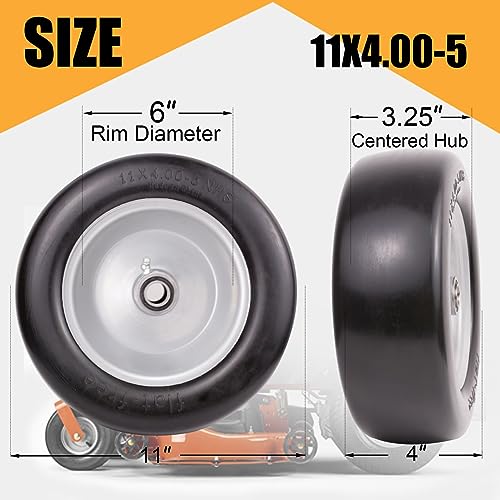11x4.00-5 Flat Free Solid Smooth Tires and Wheel with Precision Bearings (2 Pack) P99889
