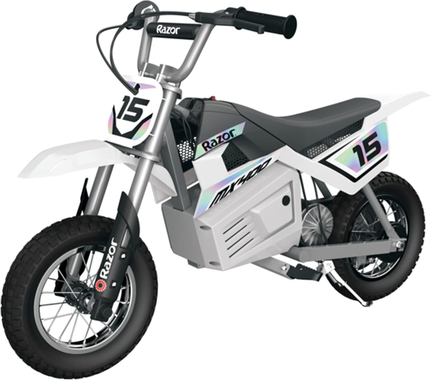 White 24 Volt Electric Toy Motocross Dirt Bike (2 Pack) U121185