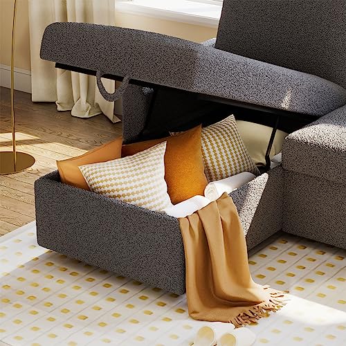 Beige Chenille Sleeper Sofa with Storage Chaise O406487