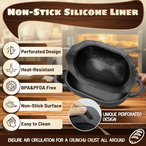Enameled Cast Iron Oval Bread Oven with Non-Stick Silicone Liner, 2QT, Black L829412