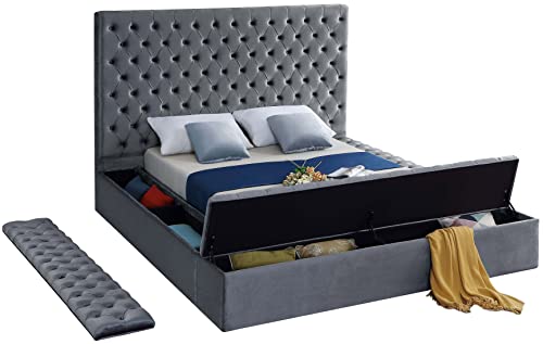 Black Velvet Upholstered Queen Bed with Storage I66091
