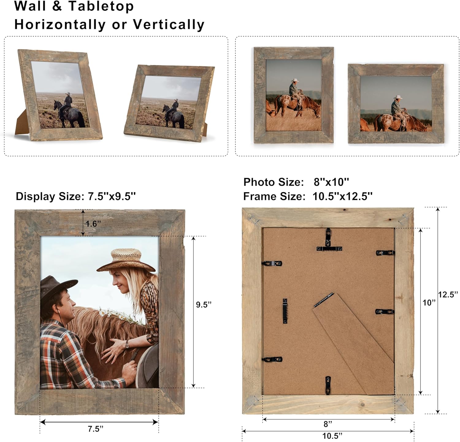 100% Reclaimed Wood Picture Frame 8x10 with Tempered Glass K5726
