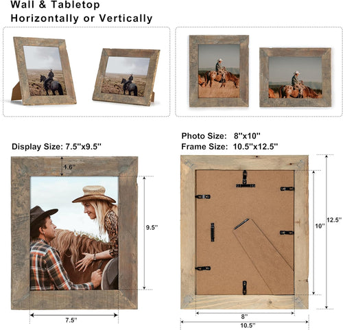 100% Reclaimed Wood Picture Frame 8x10 with Tempered Glass K5726