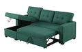 L-Shape Green Linen Sofa with Storage Chaise and Pull-Out Bed P660491