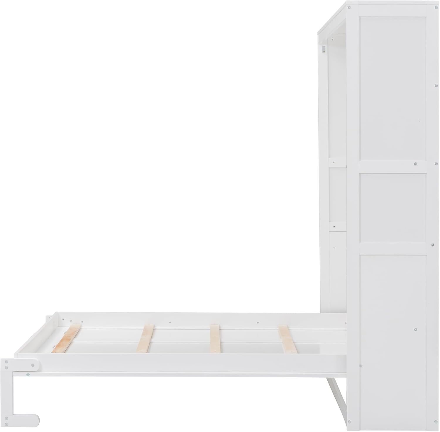 White Full Size Murphy Frame with Cabinet Drawers and Storage Shelves O3218