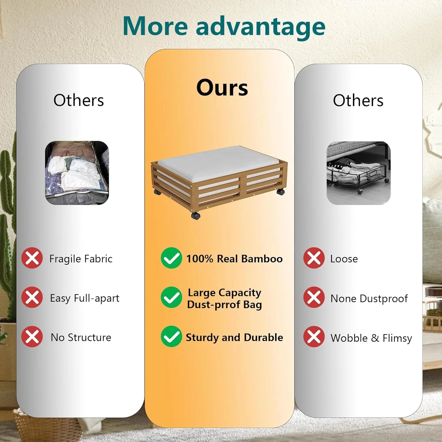Bamboo Under Bed Storage Containers with Wheels 2 Packs U533944