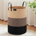 Small Laundry Basket with Leather Handle, Woven Rope Storage Basket, 30L Brown & White G207863