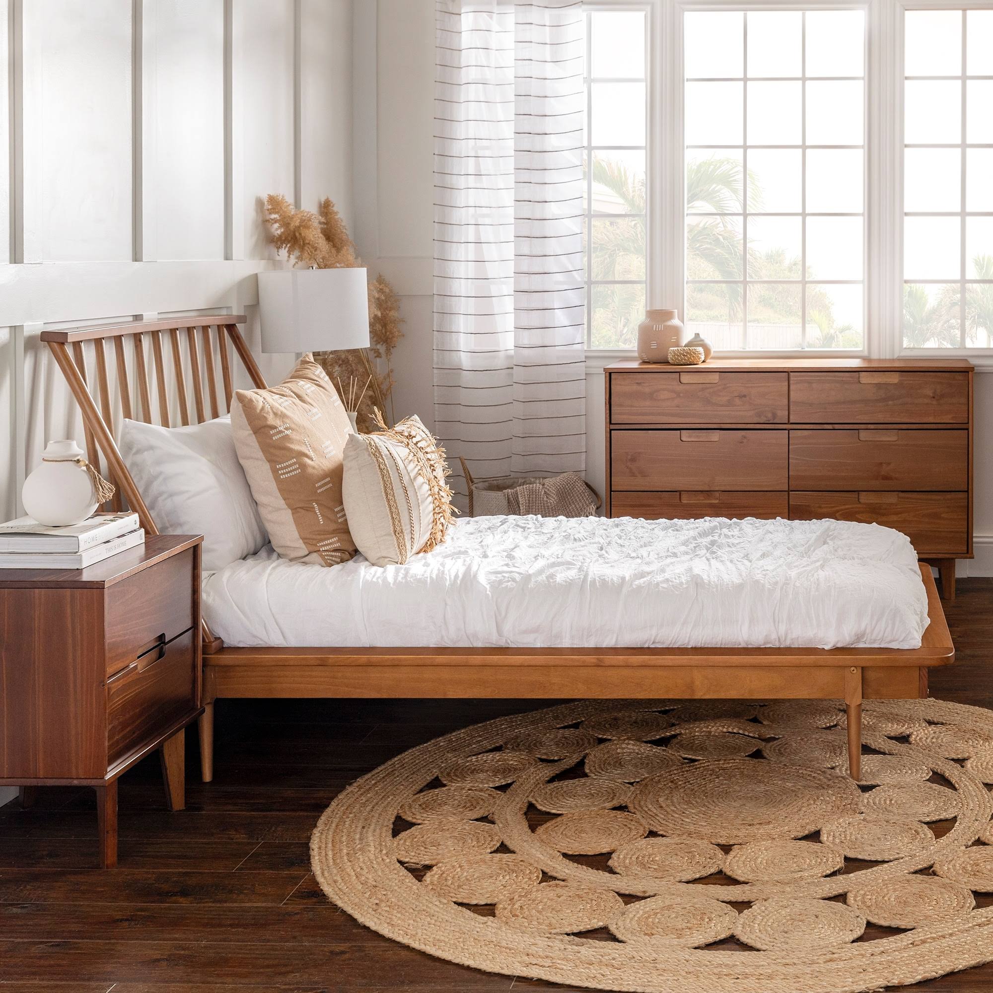 Solid Pine Wood Spindle Bed - Caramel - Queen Q9524