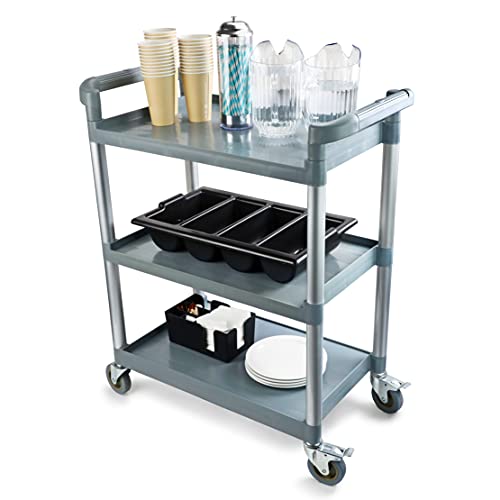 250-Pound Plastic 3-Tier Utility Bus Cart with Locking Casters, Black C822