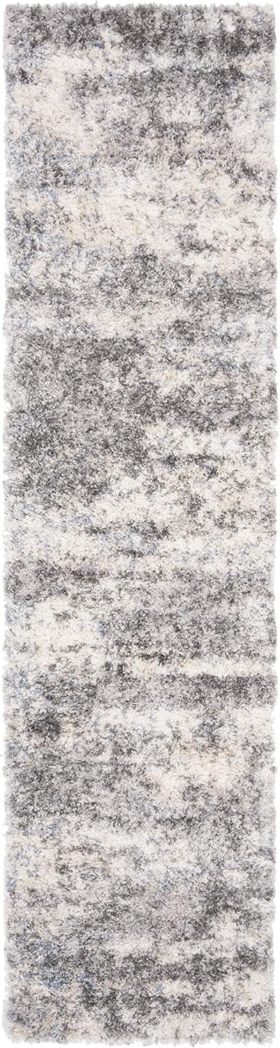 2' x 22' Grey Cream Plush Runner Rug M4382