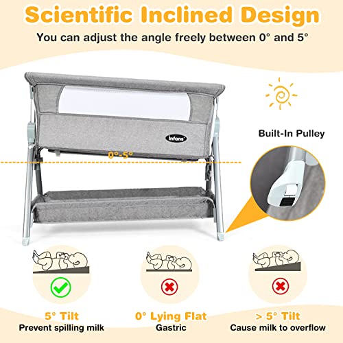 Dark Grey Baby Bassinet Bedside Crib with Storage Basket F31298