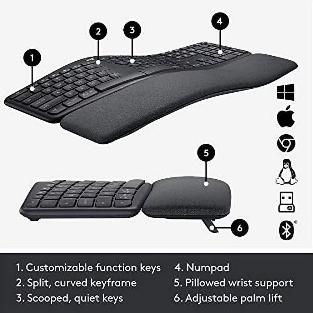 Wireless Ergonomic Split Keyboard with Wrist Rest O59976