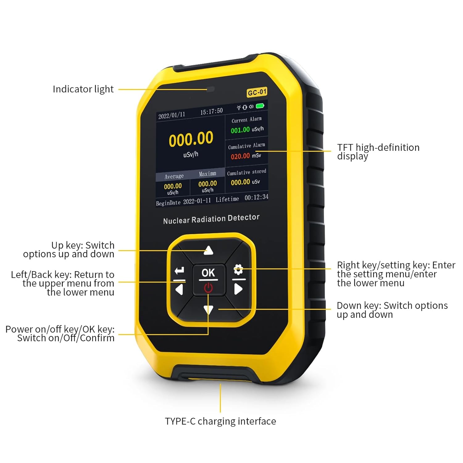 Rechargeable Handheld Beta Gamma X-ray Radiation Detector with LCD Display K521