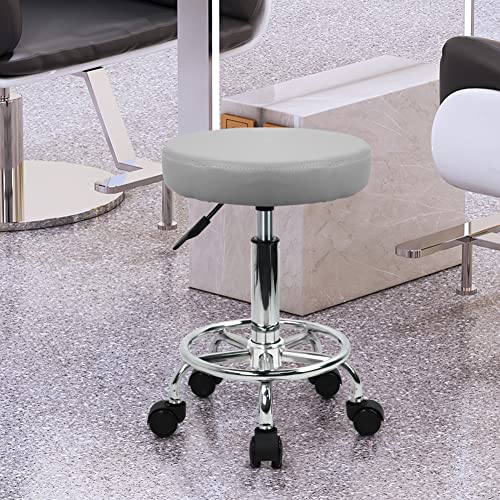 Pink PU Leather Rolling Stool with Foot Rest F7244
