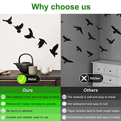 5Pcs 3D Modern Black Birds Metal Wall Stickers Y283149