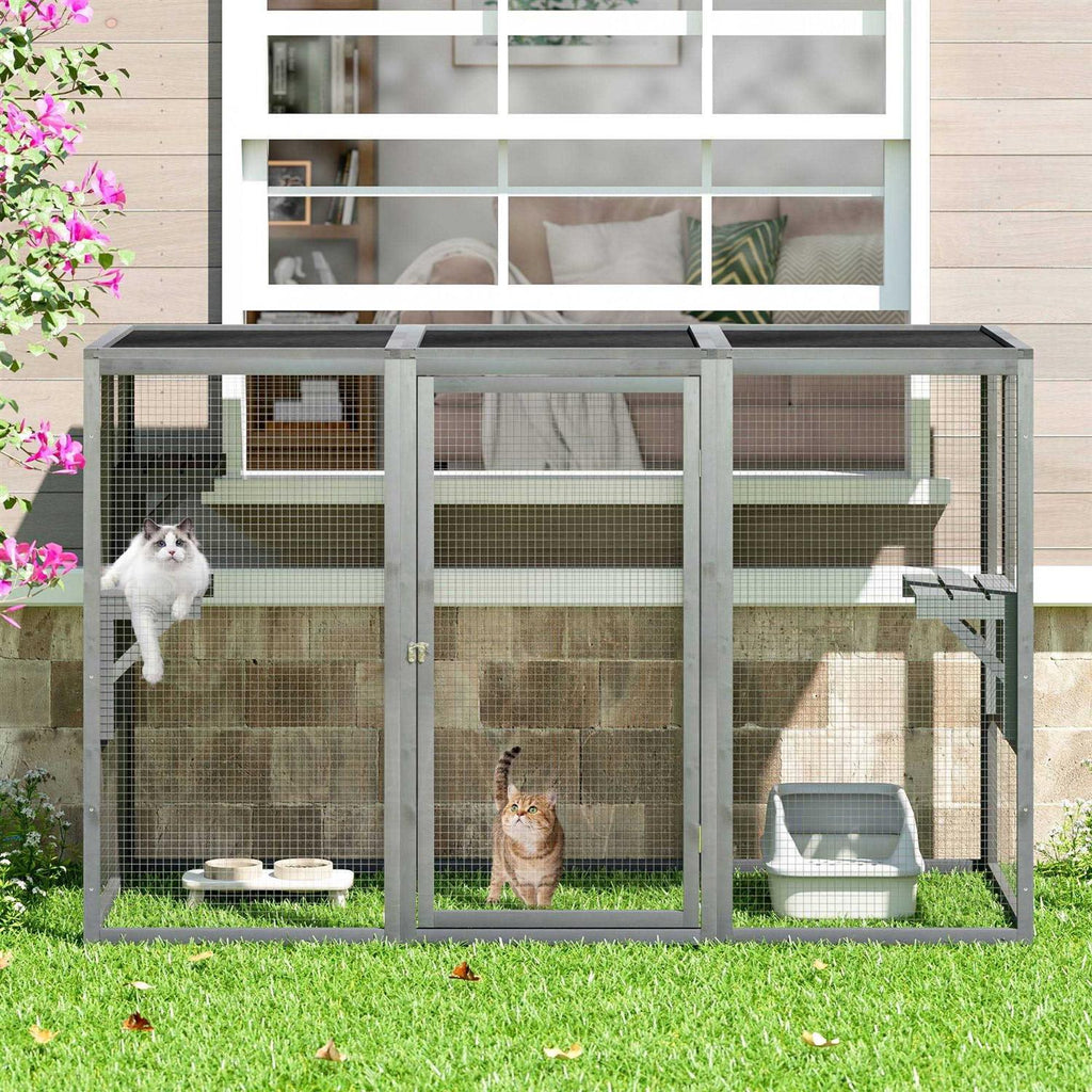 Outdoor Cat House Enclosure Pet Cage Catio with Asphalt Roof C8766