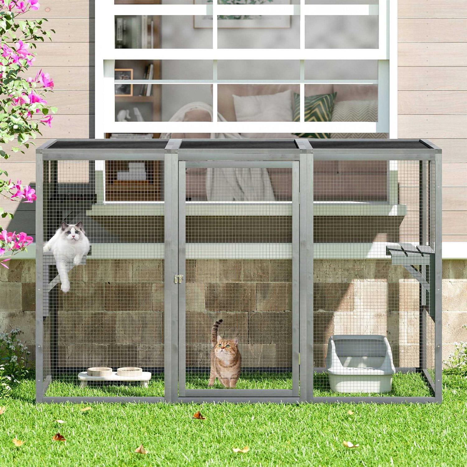 Outdoor Cat House Enclosure Pet Cage Catio with Asphalt Roof C8766