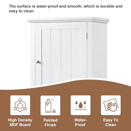 White Tall Bathroom Storage Cabinet with Drawer and Adjustable Shelf A9427