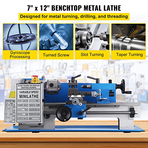 Metal Lathe 7 x 12 Inch, 2250 RPM 550W Variable Speed Bench Top Metal Lathe G81604