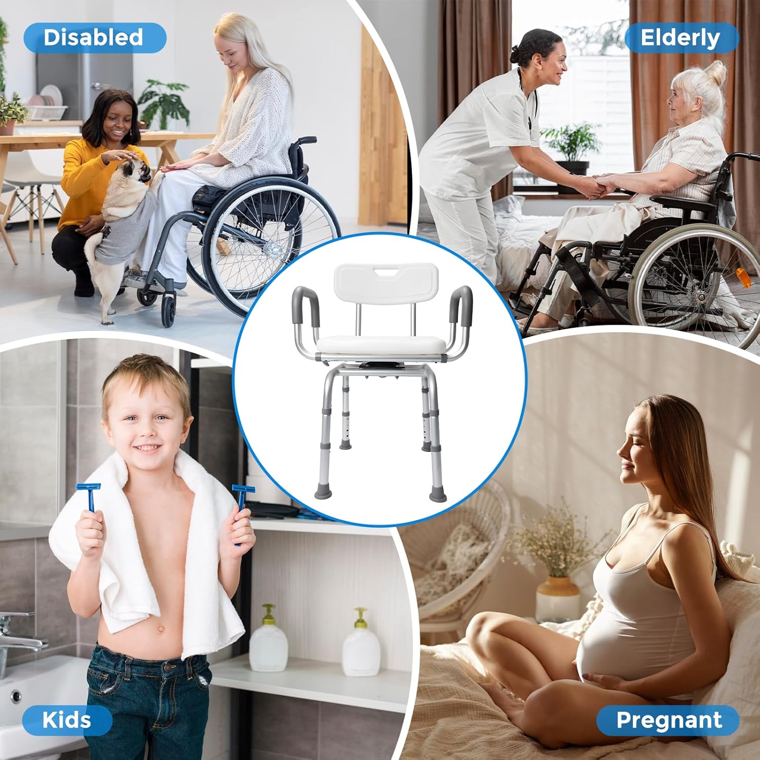 360° Swivel Non-Slip Shower Chair with Arms and Back E76540