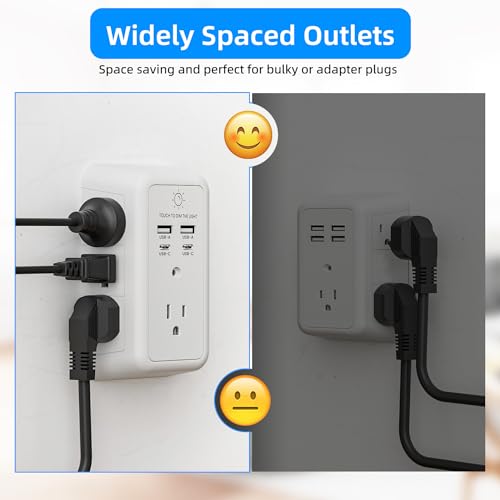 3-Sided Wall Charger Surge Protector with Night Light, 2 USB C and 2 USB Ports O149509