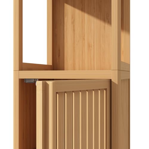 Tall Bamboo Bathroom Storage Cabinet with Door and 2 Tier Shelves B320774