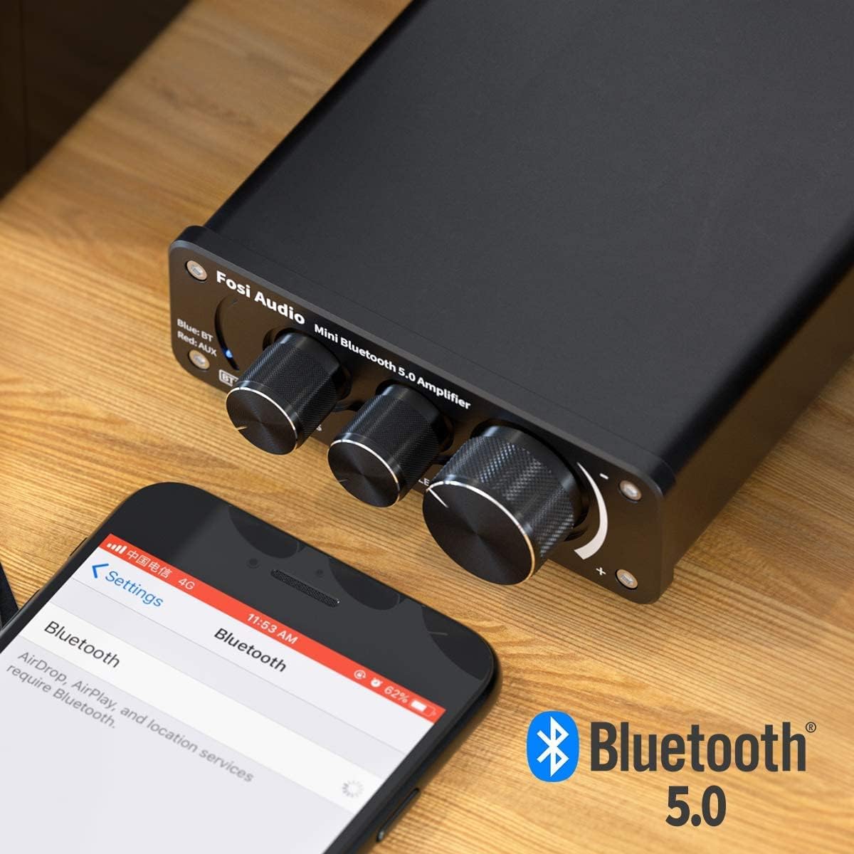 BT10A Bluetooth 5.0 Amplifier 100W 2.0 Channel Mini Stereo Audio Amplifier Receiver Class D Integrated Amp with Power Adapter Pack of 2 I729