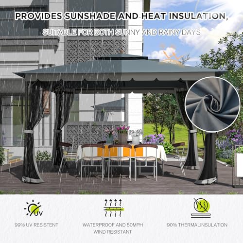 10x12 Gazebo with Mosquito Netting, Metal Frame, Dual Air Roof Q30447