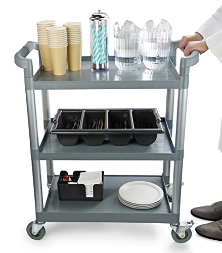 250-Pound Plastic 3-Tier Utility Bus Cart with Locking Casters, Black C822