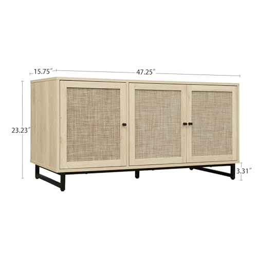 Rattan Sideboard Cabinet with 3 Doors & Metal Legs V412910