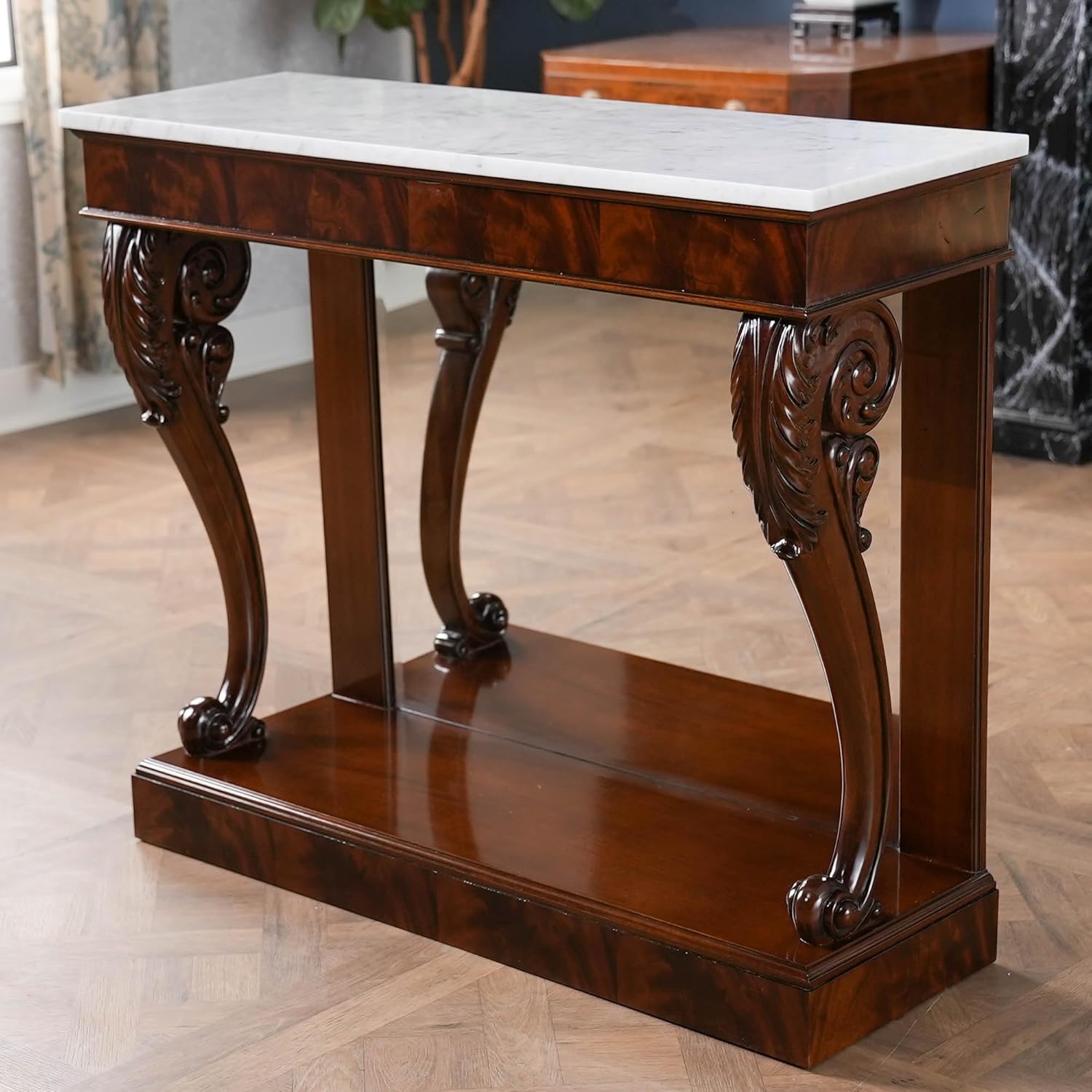 Mahogany Marble Top Console C126
