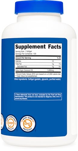 Coconut Oil Softgels 1000mg 120 Softgels Extra Virgin A29309