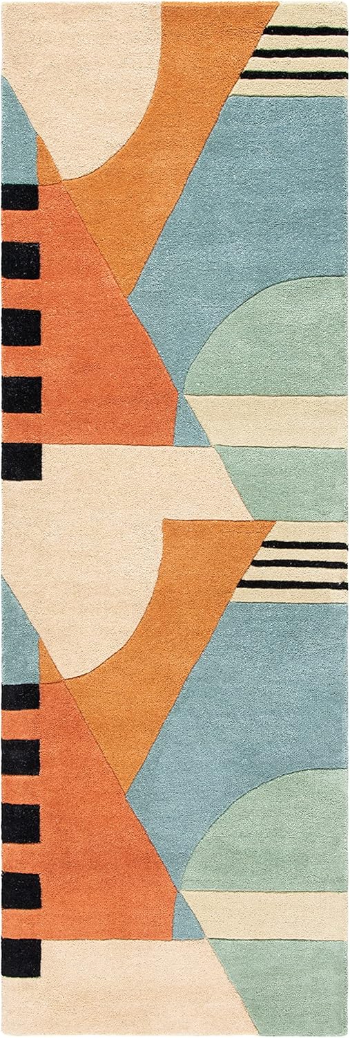 Gold Handmade Abstract Wool Runner Rug J5077