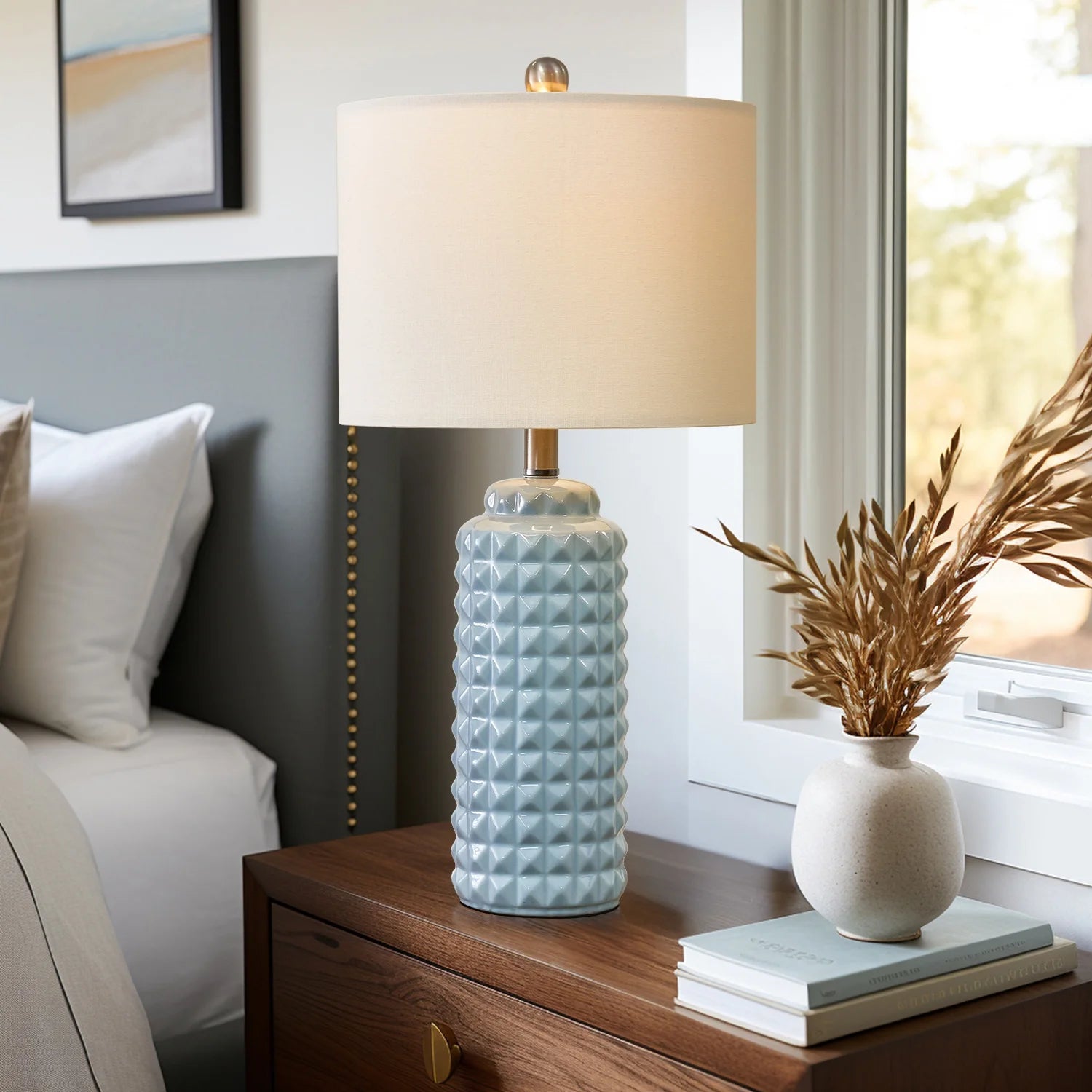 Light Blue 24.5" Ceramic Table Lamp Set of 2 K4290