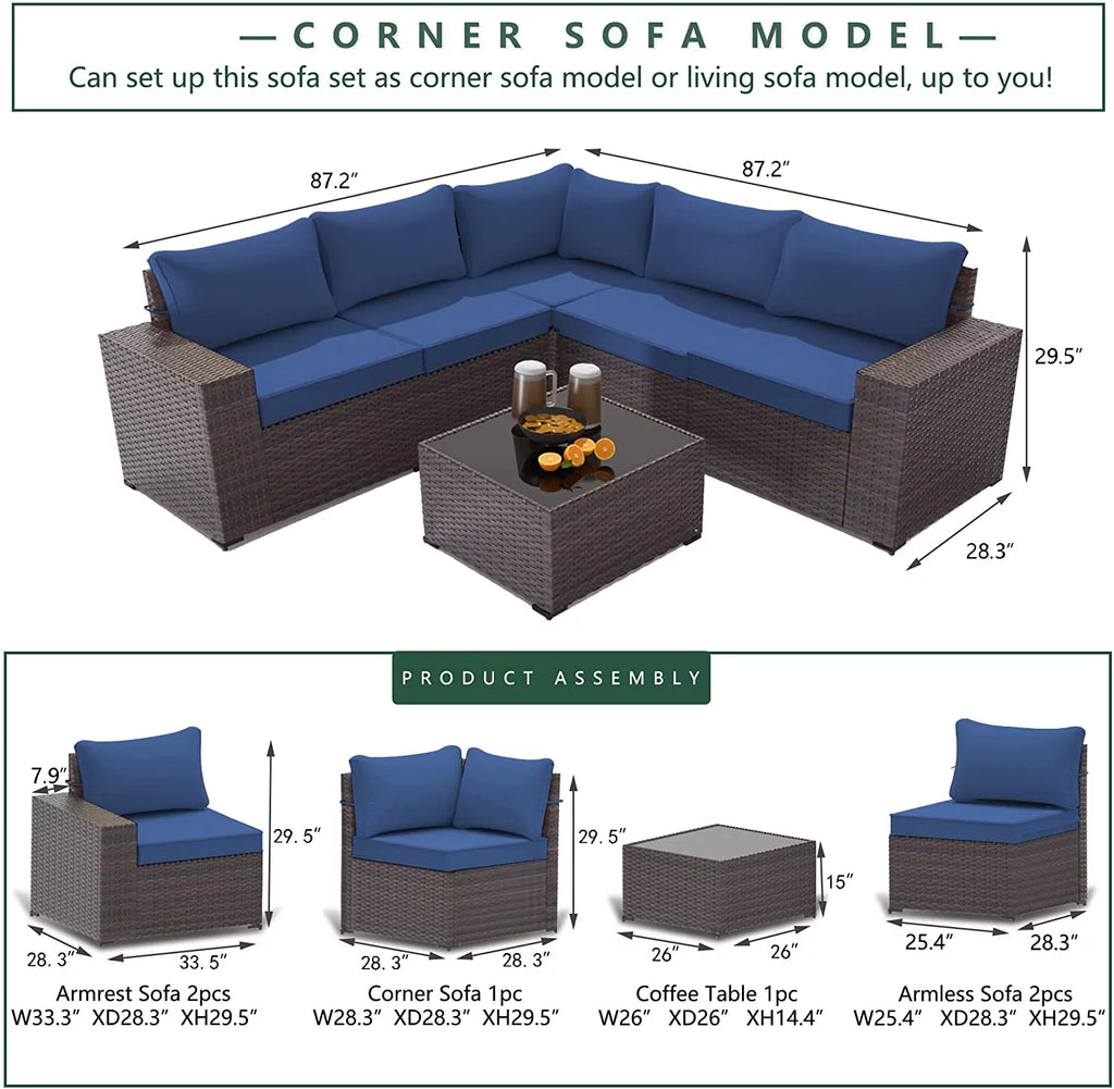 6 Pieces PE Wicker Outdoor Patio Sectional Sofa Set J199171