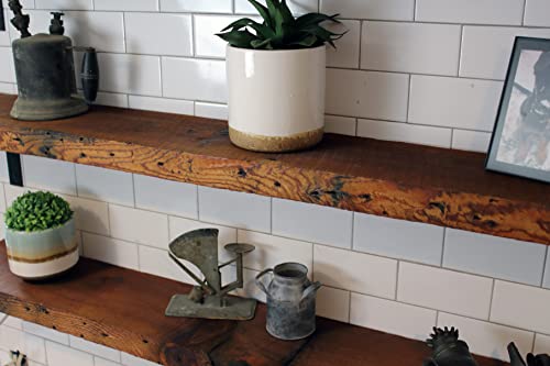 Reclaimed Wood Wall Shelf with Steel Angle Brackets, 36" L x 6" D, Unfinished Z4419