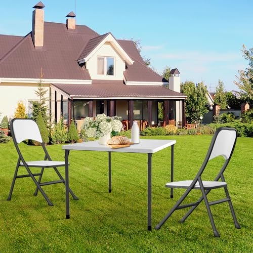 White 34" Square Plastic Folding Table with Carrying Handle K7396