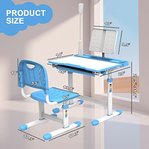 Green Height-Adjustable Kids Desk and Chair Set T4364