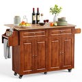 Brown Kitchen Island with Drop Leaf Storage on Wheels U33727
