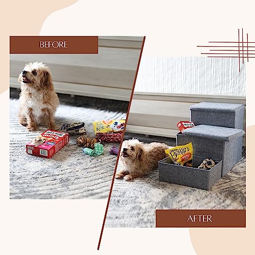 Collapsible Adjustable Pet Stairs with Storage (Grey) V586366