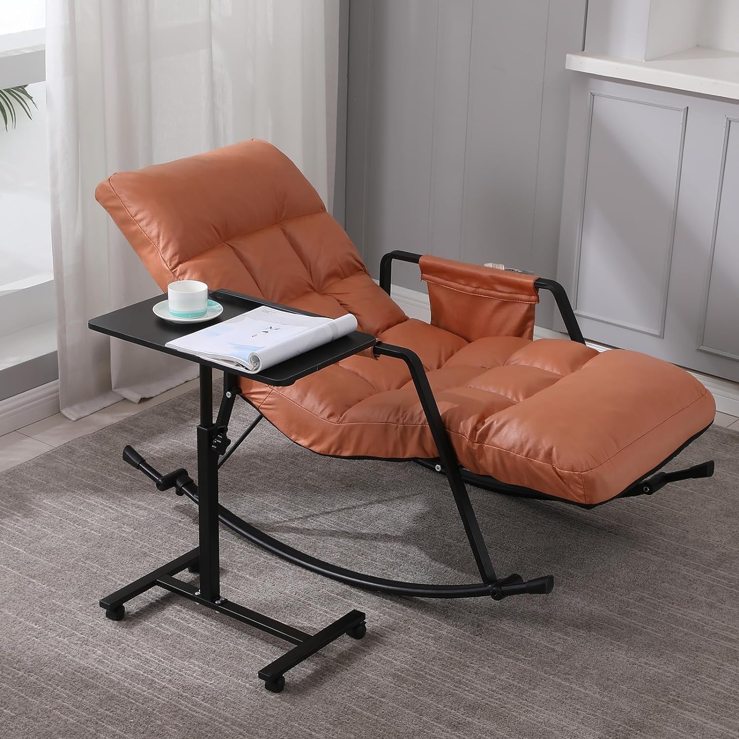 Adjustable Overbed Bedside Table with Wheels Black I3967