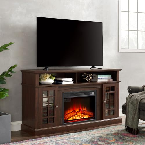 Dark Grey TV Stand with Electric Fireplace T429
