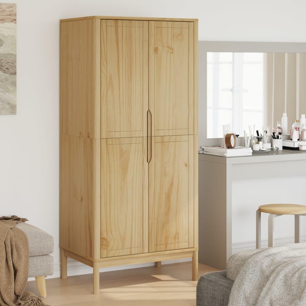 Brown Solid Wood Pine Wardrobe V430744